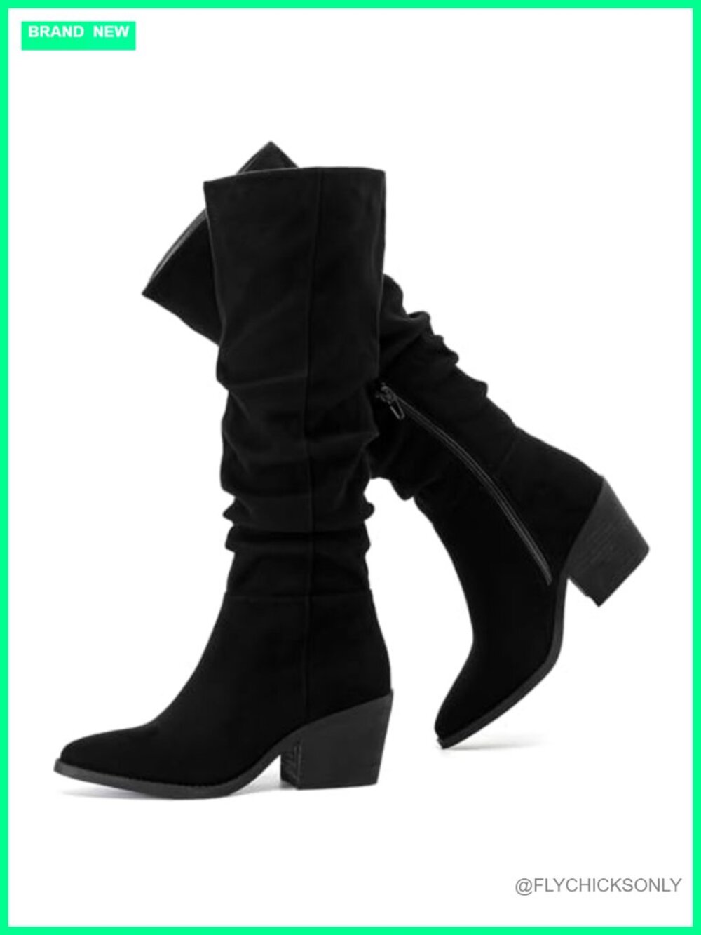 Women's Knee High Slouchy Heeled Boots Pointed Toe Microfiber Block Heel